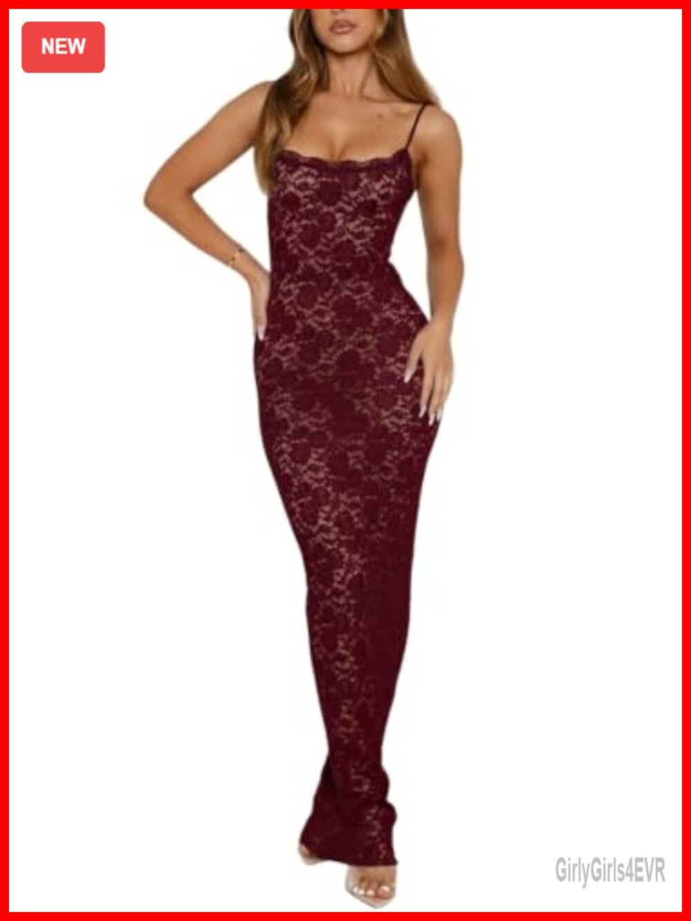 Lace Maxi Dress Spaghetti Strap Slim Fit Evening Gown Formal